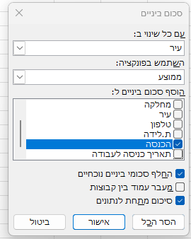 חלון להגדרת סיכום ביניים